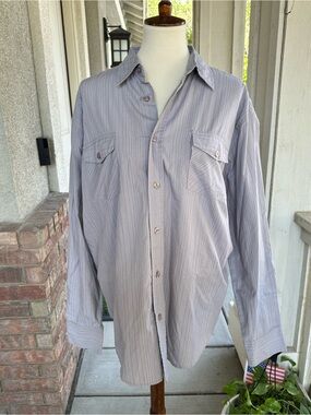 anchor blue Men's Button-Down Shirt in Light Gray Pinstripe